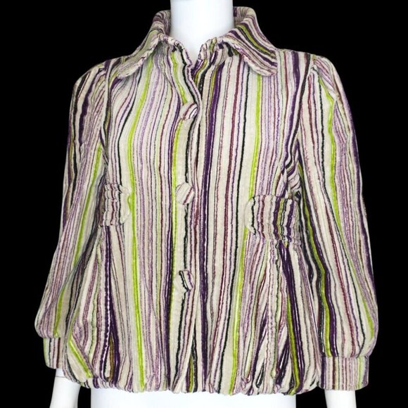 Nuvula Corduroy Cropped Artsy Striped Bubble Jacket Multicolor Women's Medium - Picture 1 of 5